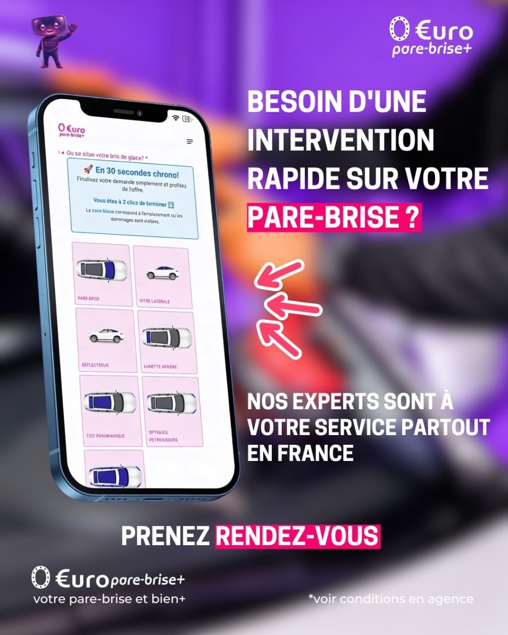Offre spéciale EURO PARE BRISE+ Suivre le centre de Croix :